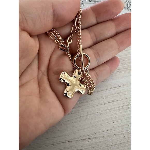 Cross Necklace, Trendy 14K Layered Gold Paperclip Snake Chain Necklaces, Gift - Picture 7 of 7